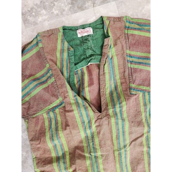 Vintage Lung Mei Trading Co. Full Length Green Brown Tunic With Pockets Med - Picture 3 of 6